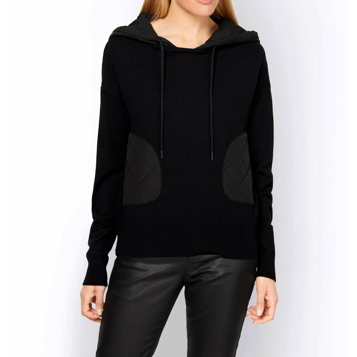 Designer-Pullover m.Steppung und Kapuze schwarz