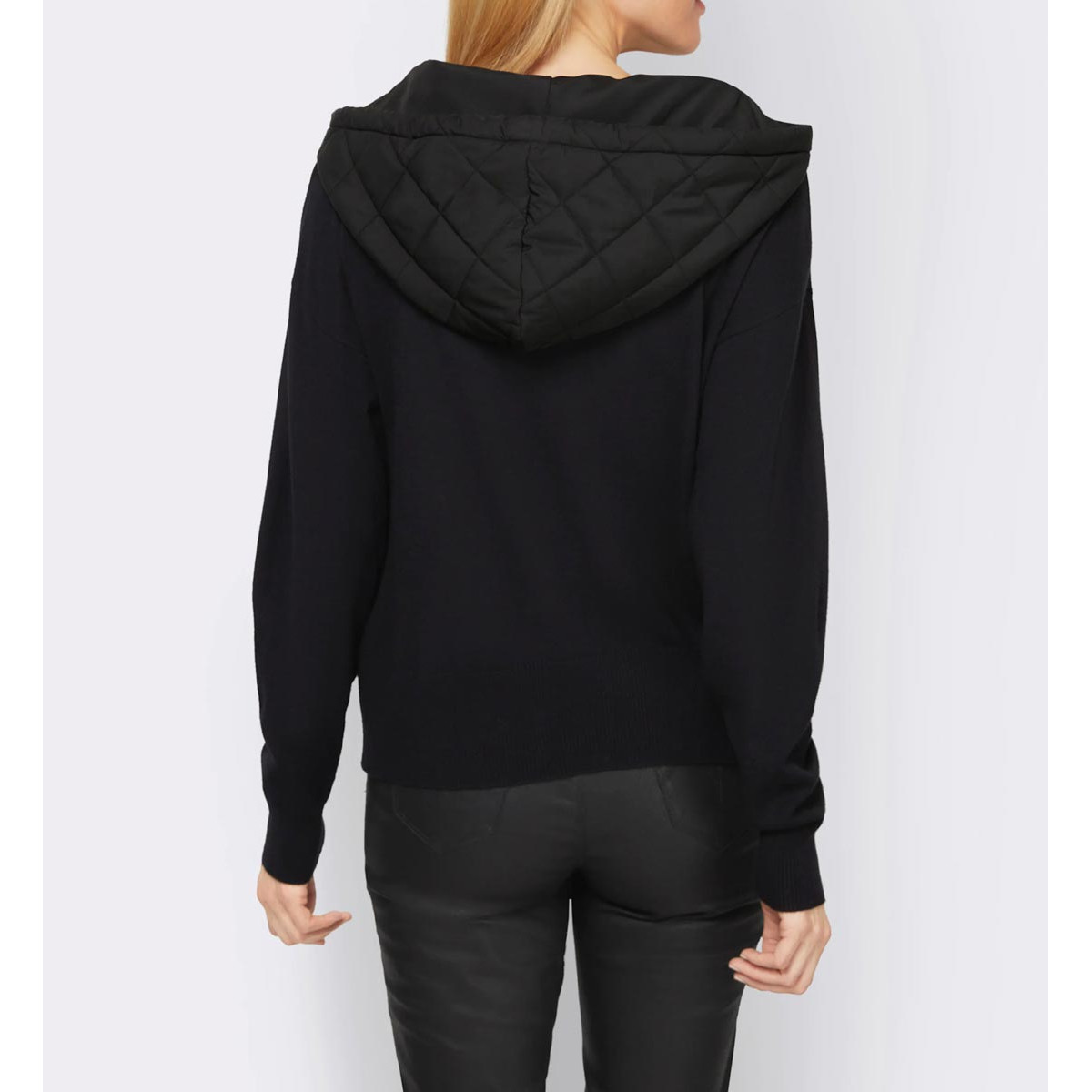 Designer-Pullover m.Steppung und Kapuze schwarz