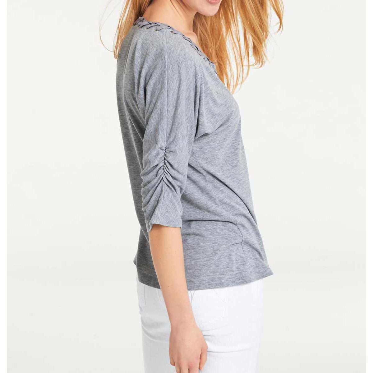 Shirt m. Schnürungen grau-melange