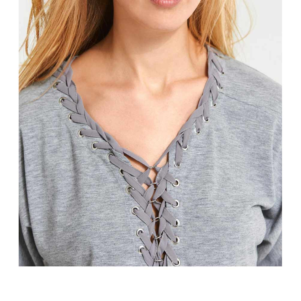 Shirt m. Schnürungen grau-melange