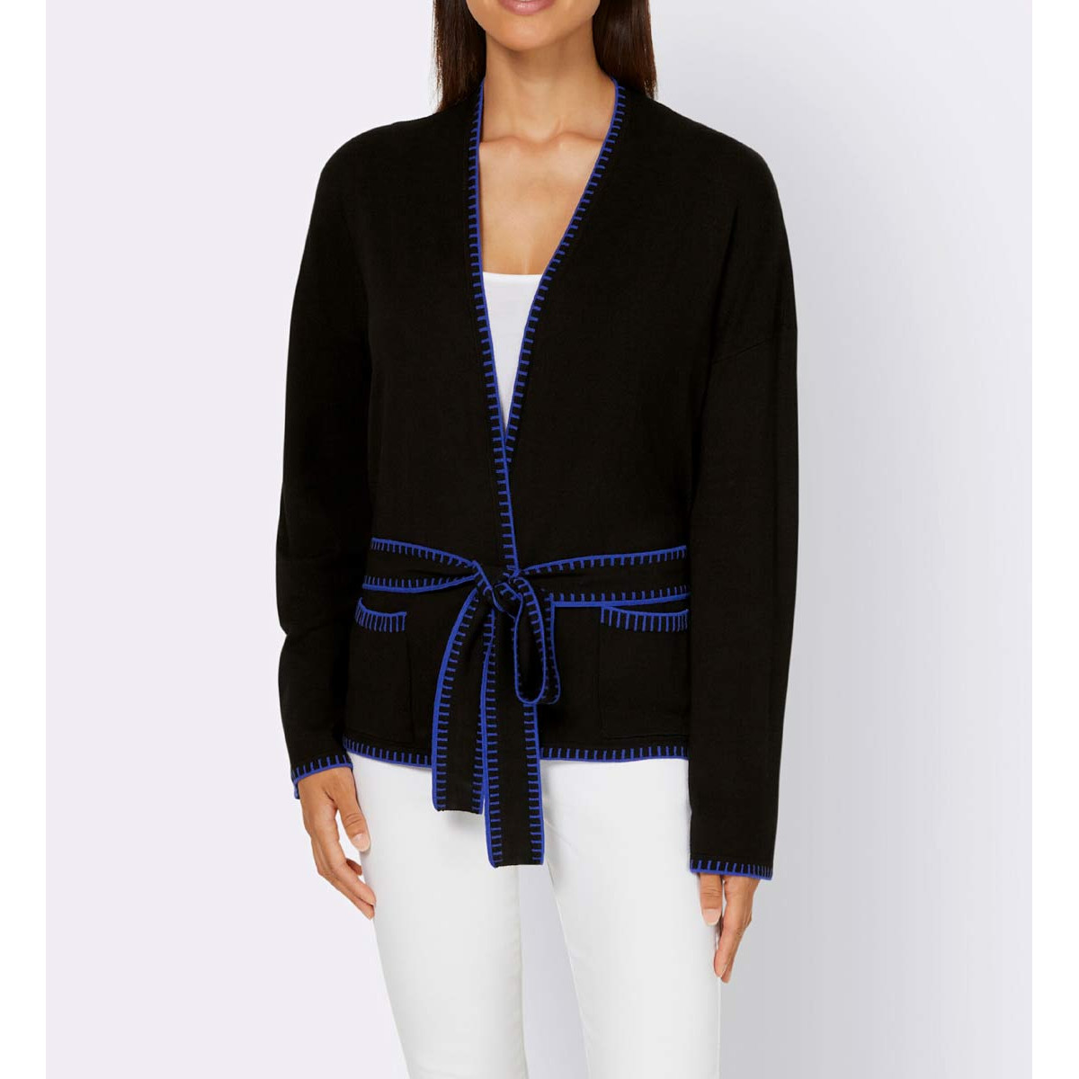Designer-Strickjacke schwarz-royalblau