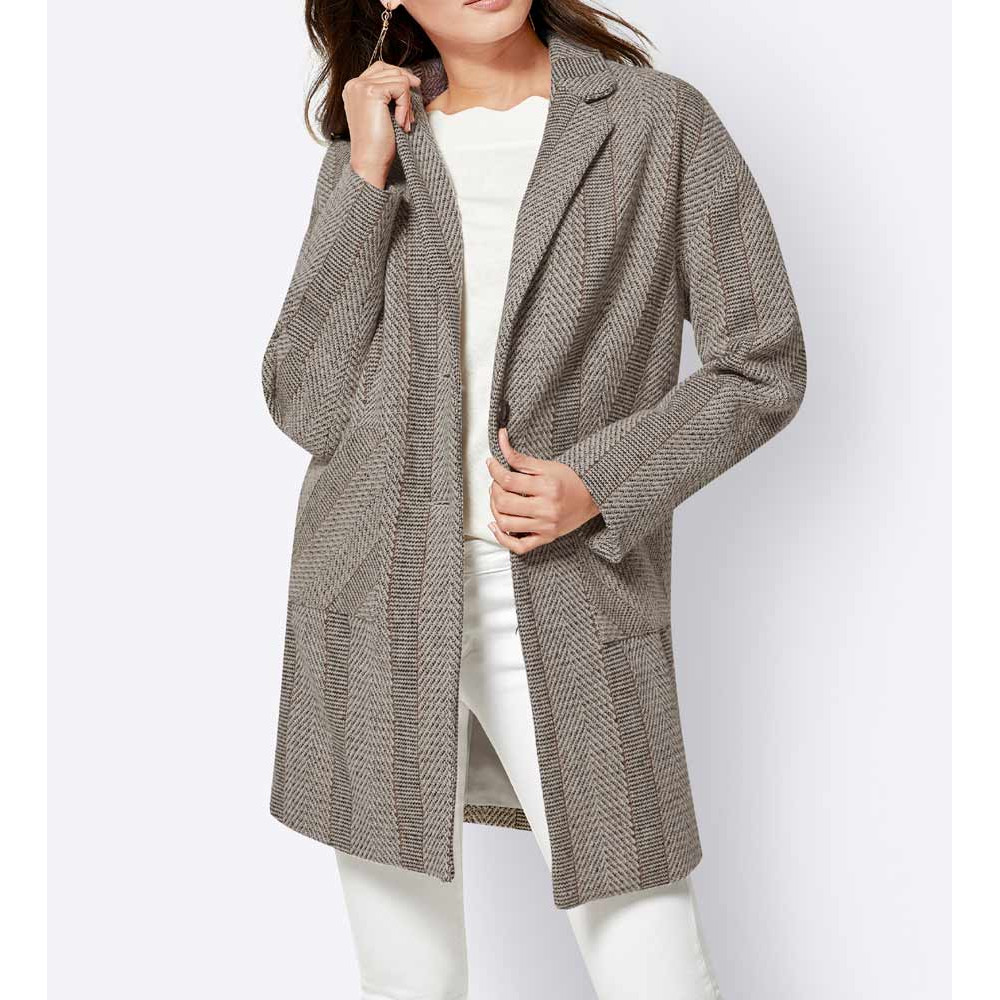 Fischgrat-Longjacke elfenbein-beige-grau