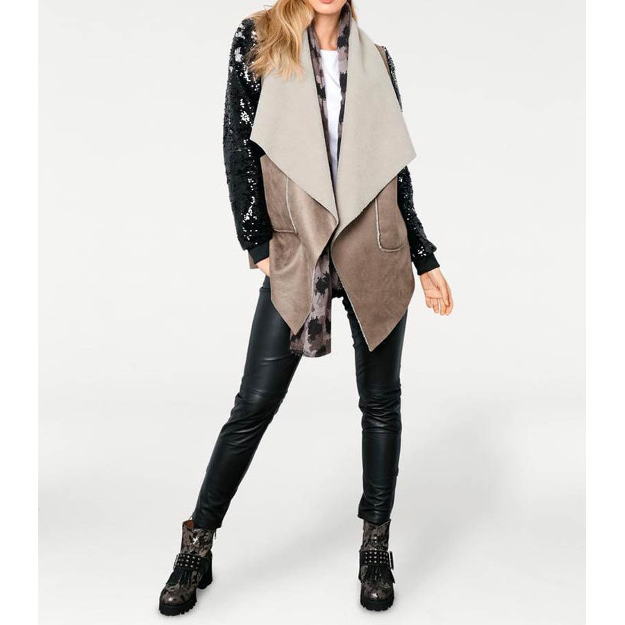 Designer-Lederimitatjacke taupe-schwarz