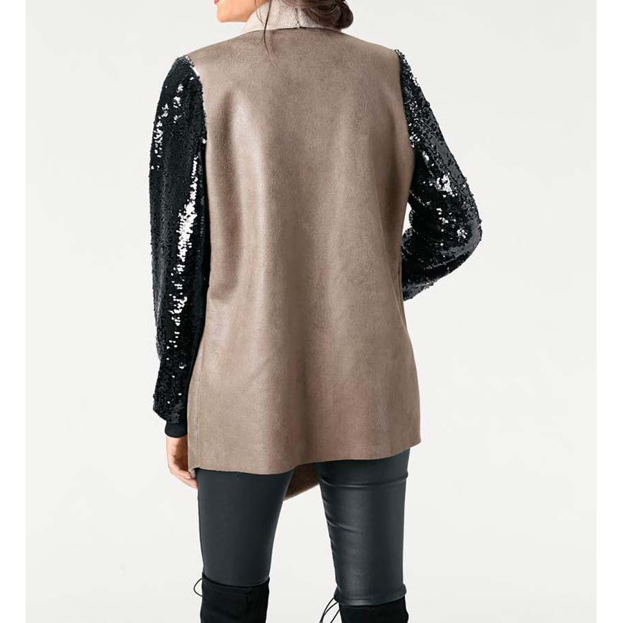 Designer-Lederimitatjacke taupe-schwarz