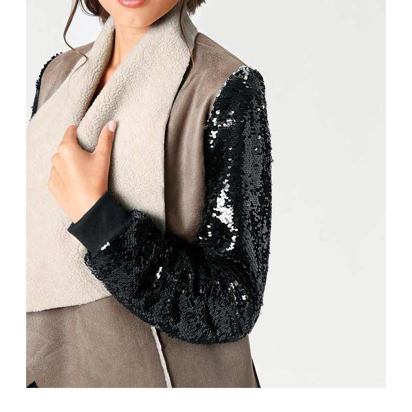 Designer-Lederimitatjacke taupe-schwarz