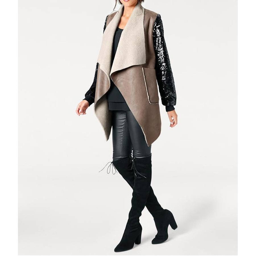 Designer-Lederimitatjacke taupe-schwarz