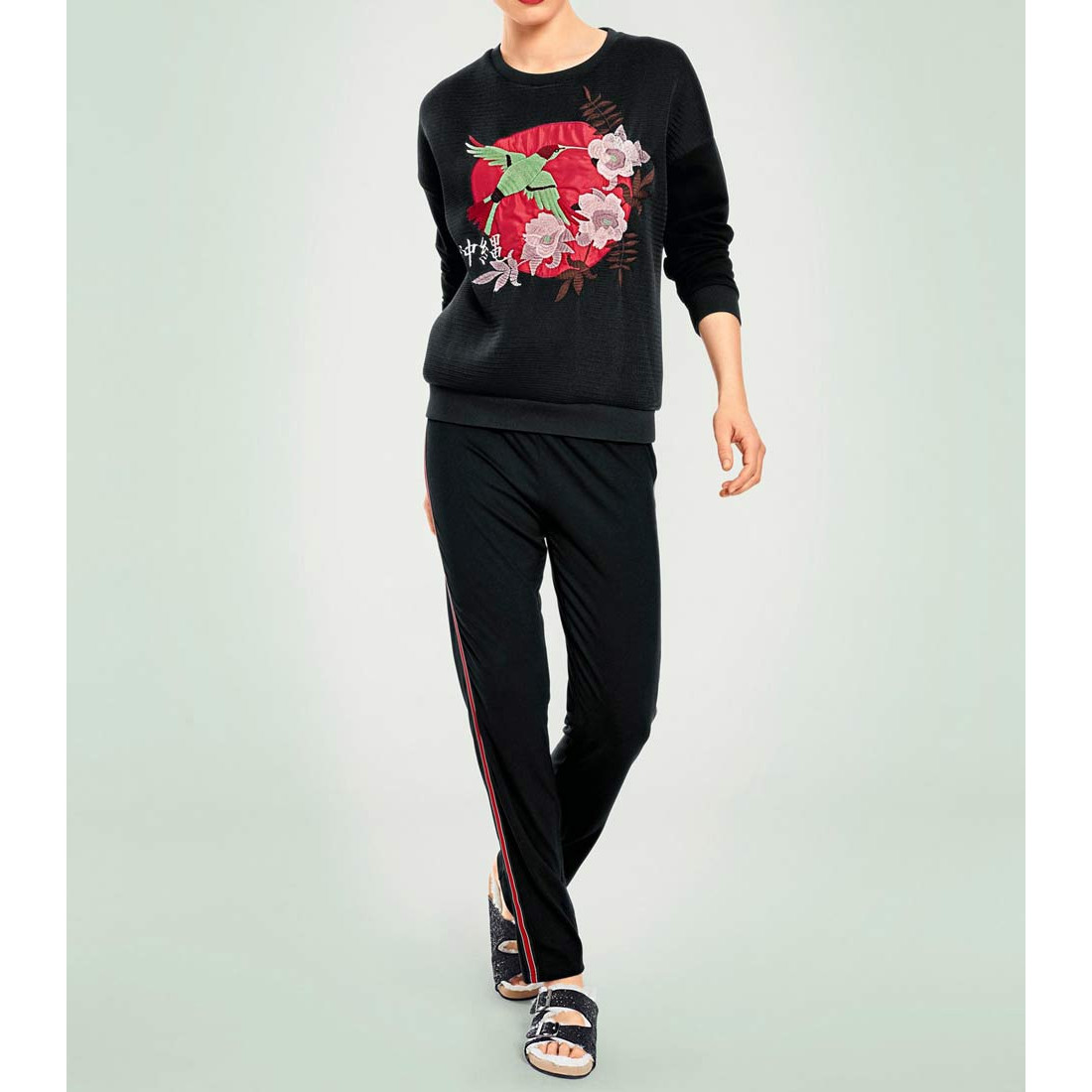 Sweatshirt mit Stickerei schwarz