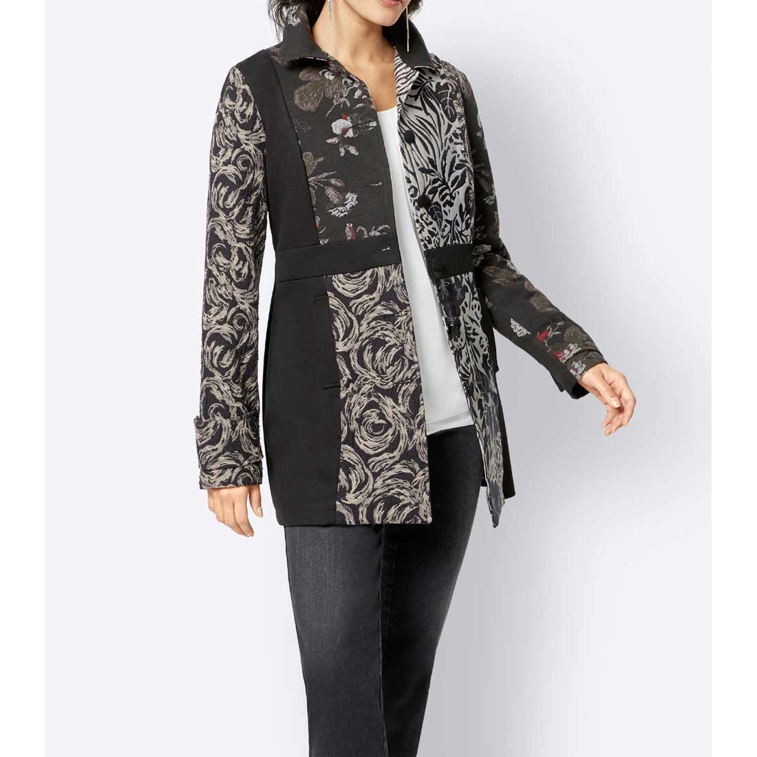 Patchwork-Longblazer schwarz-bunt