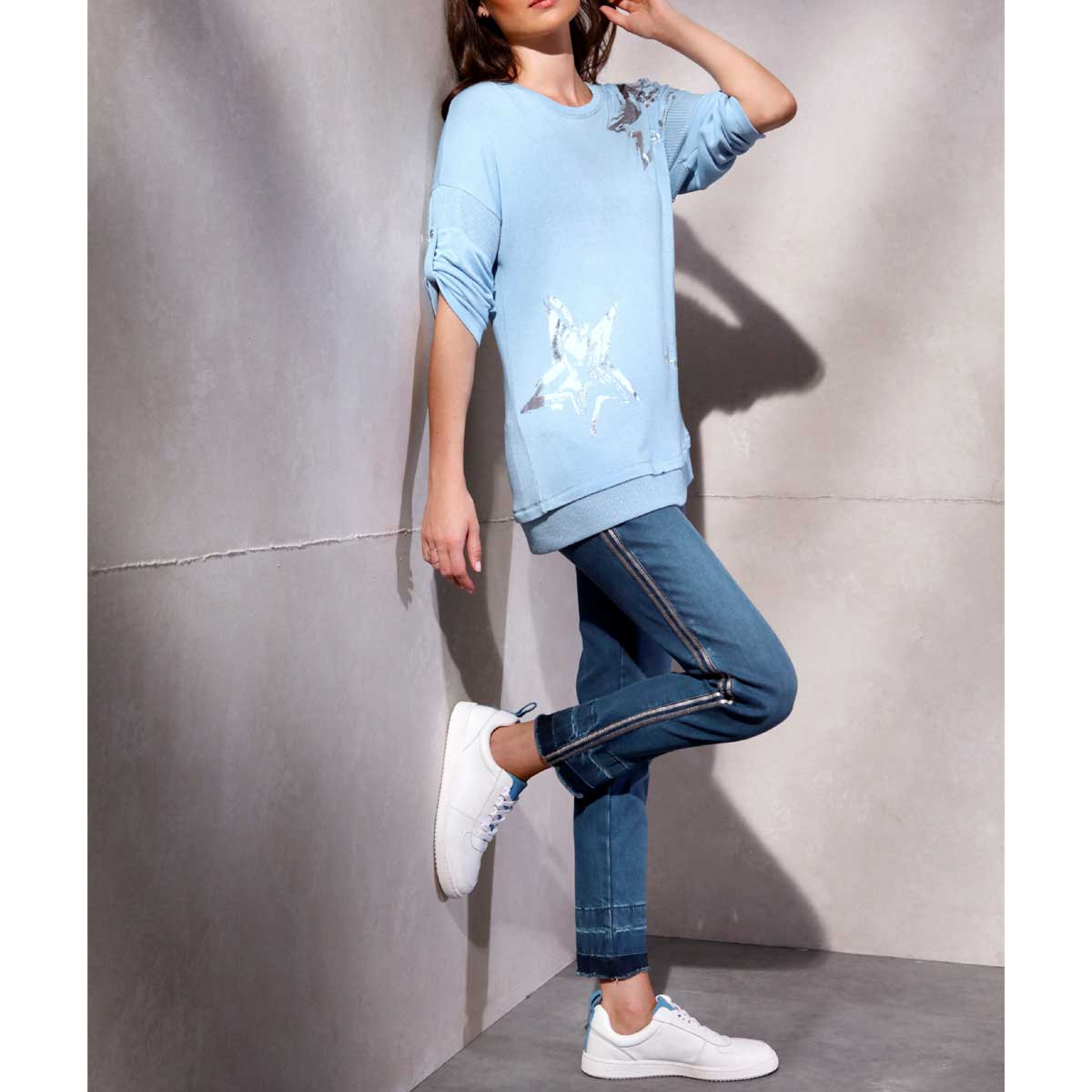 Modal-Shirt silber-hellblau