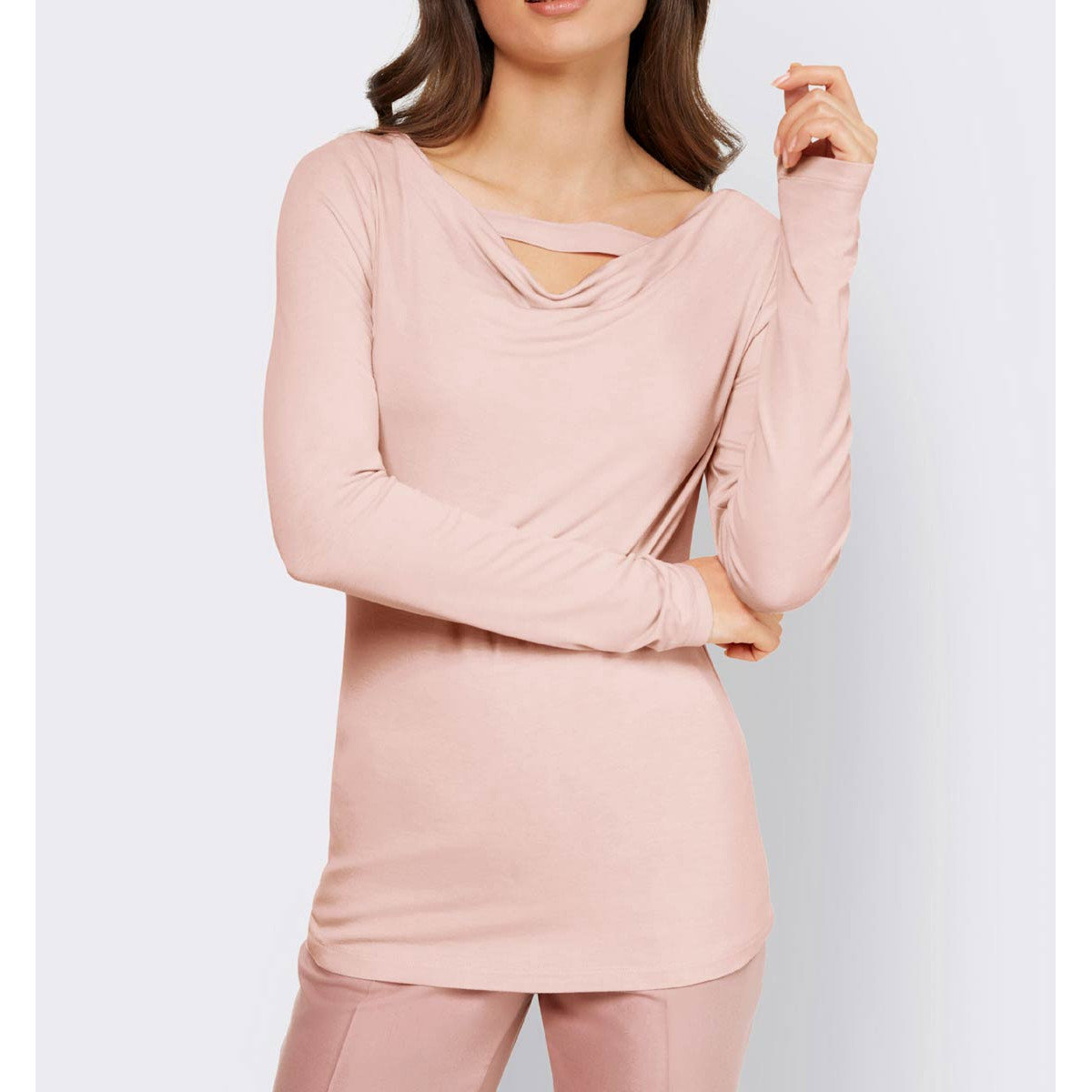 Designer-Shirt m.Wasserfallausschnitt puder