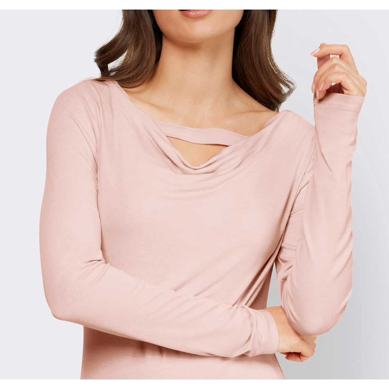 Designer-Shirt m.Wasserfallausschnitt puder