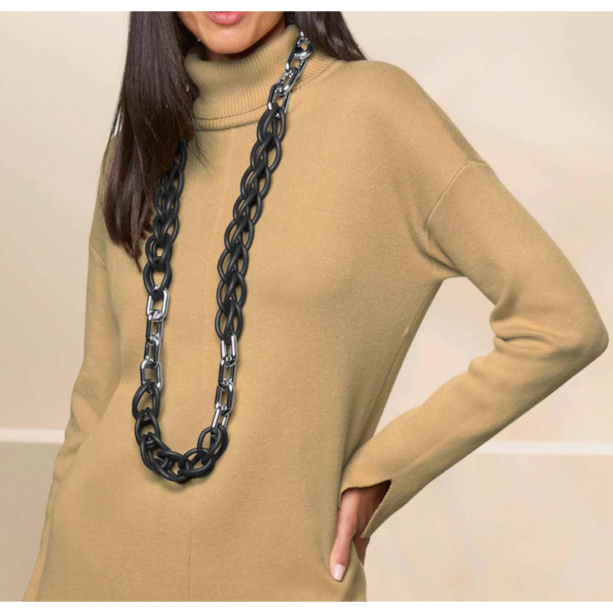 Designer-Rollkragen-Strickkleid camel