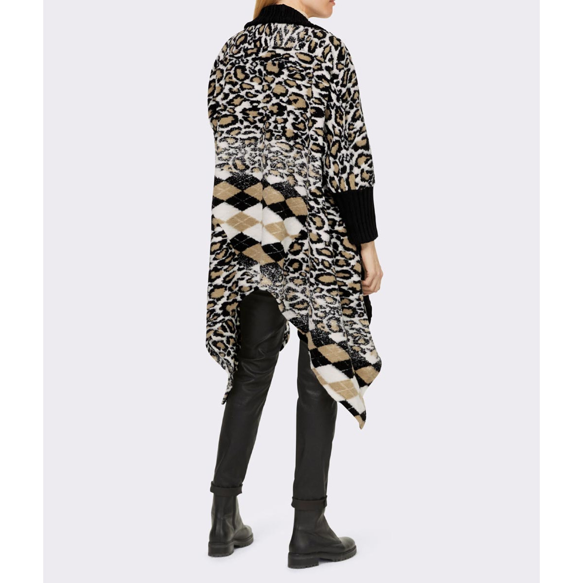 Designer-Animal-Dessin-Strickjacke schwarz-camel