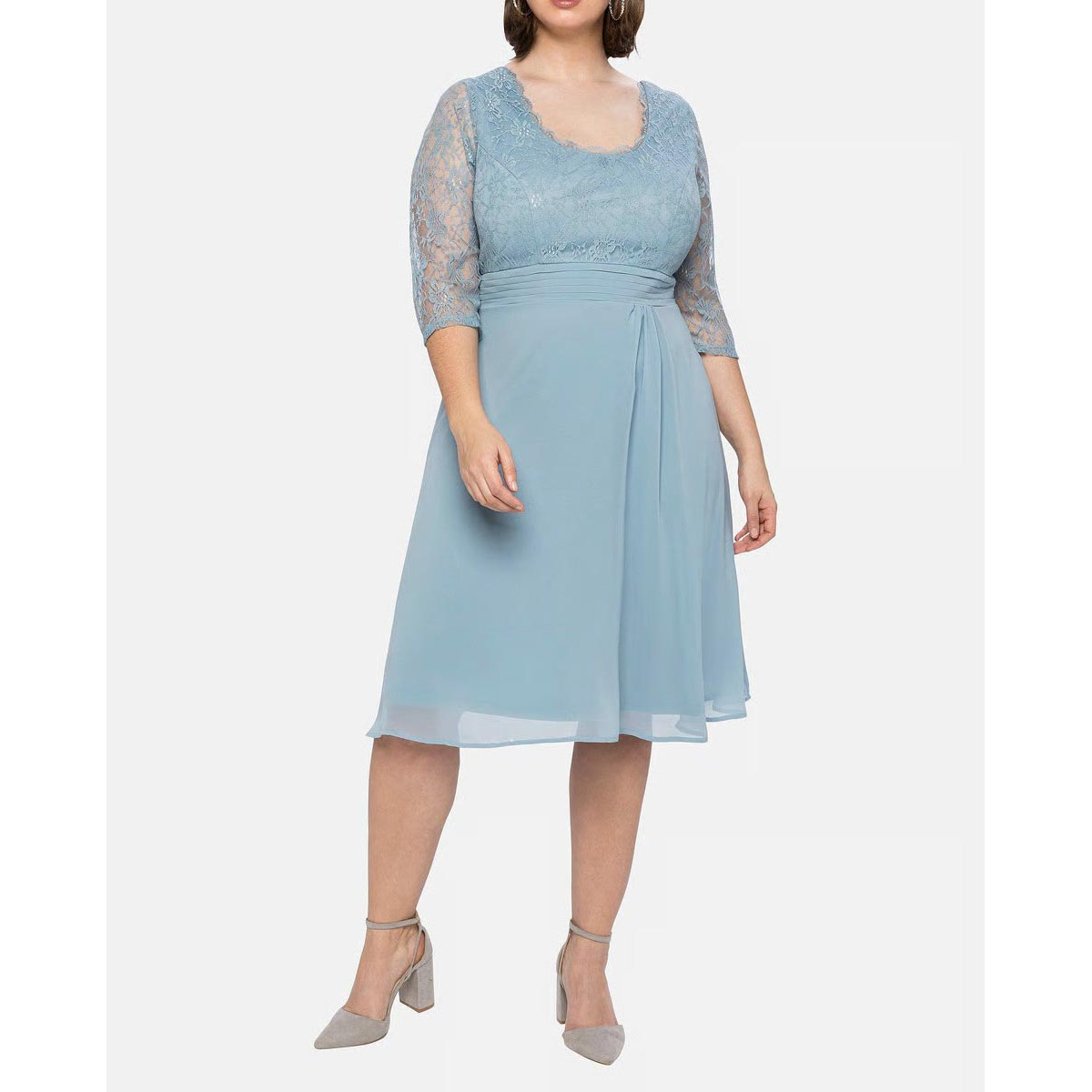 Cocktail chiffon dress with lace steel blue