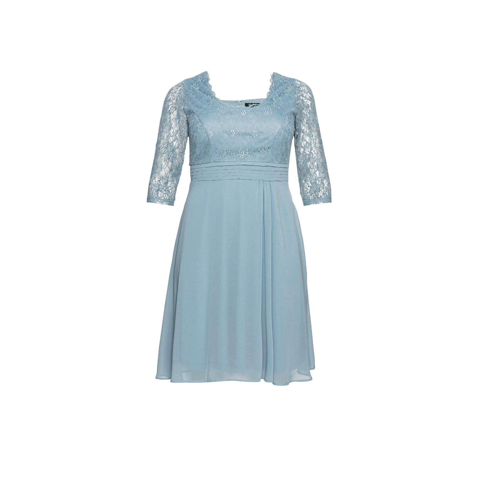 Cocktail chiffon dress with lace steel blue