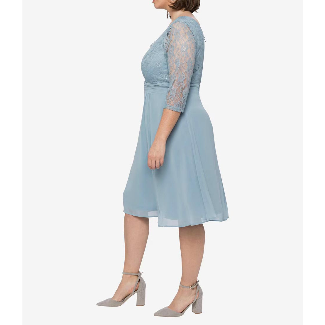 Cocktail chiffon dress with lace steel blue
