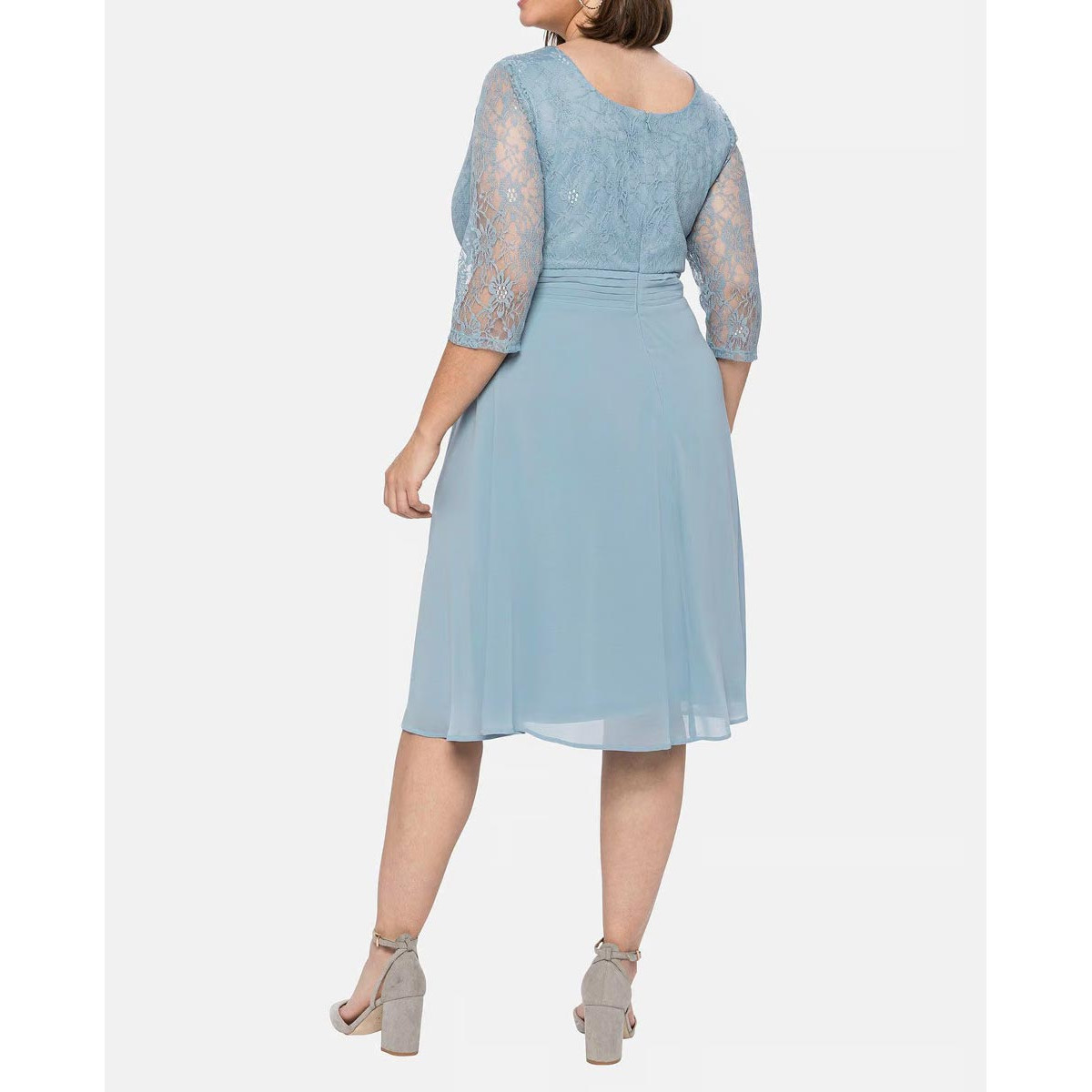 Cocktail chiffon dress with lace steel blue