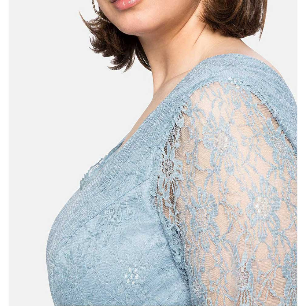 Cocktail chiffon dress with lace steel blue