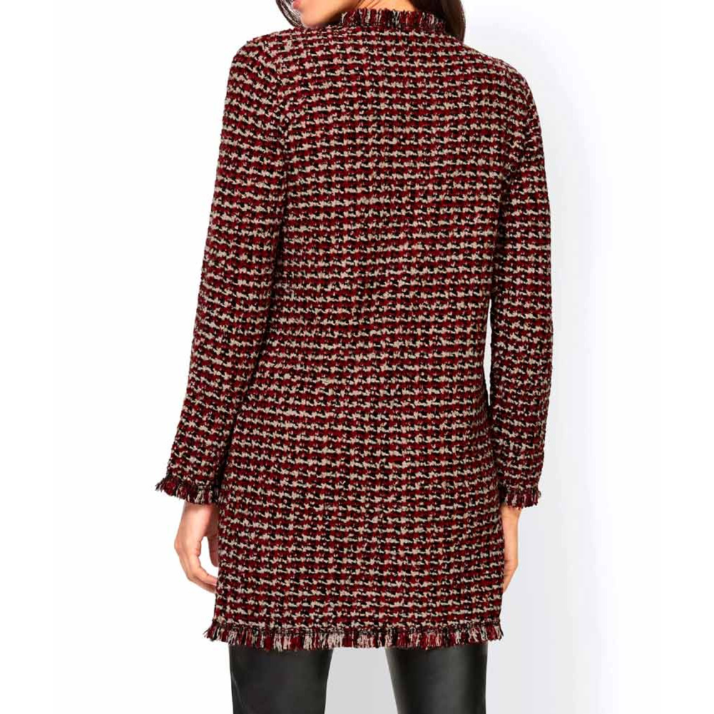 Designer-Longstrickjacke rot-gemustert
