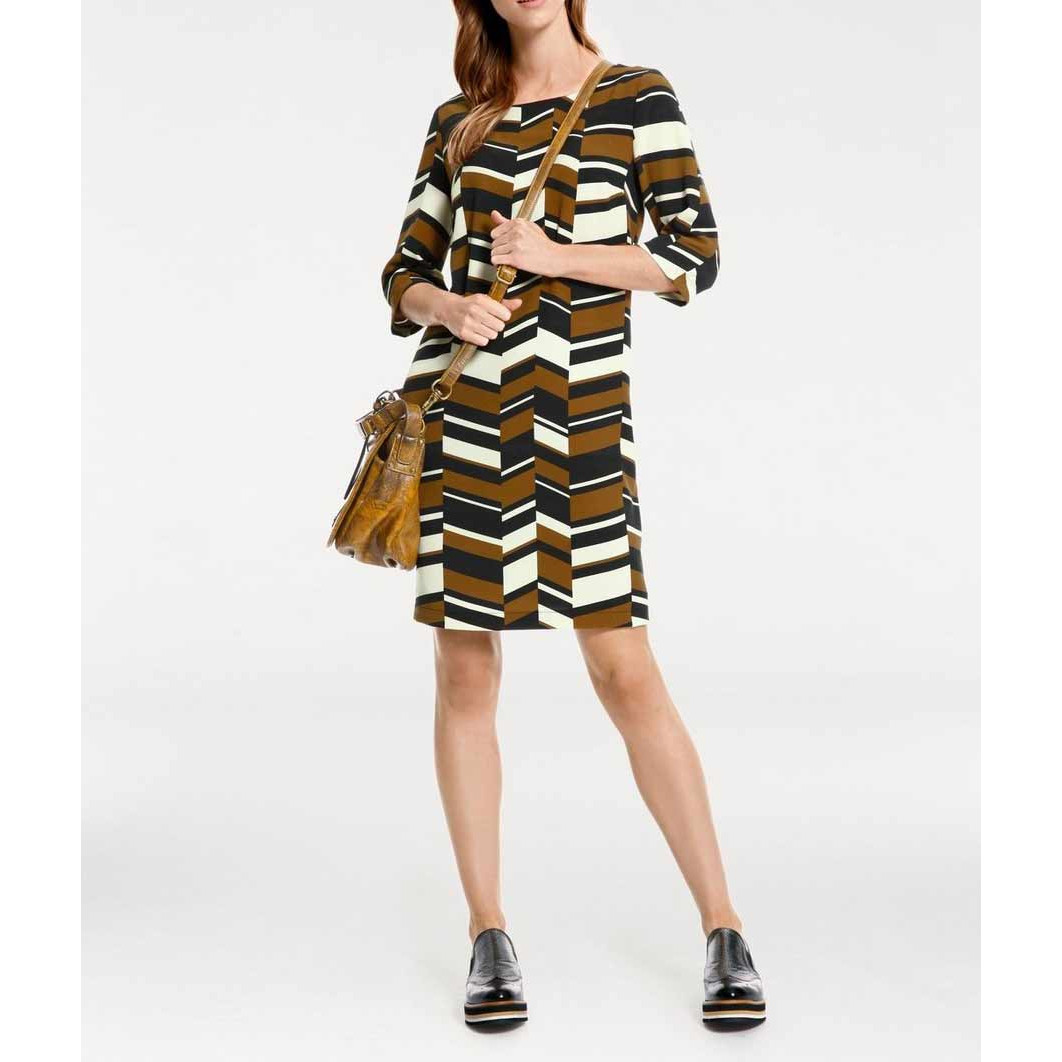 Designer-Druckkleid schwarz-cognac