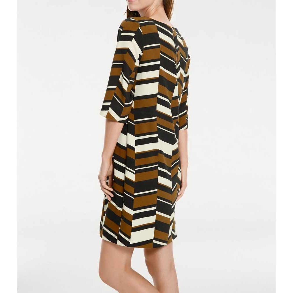 Designer-Druckkleid schwarz-cognac