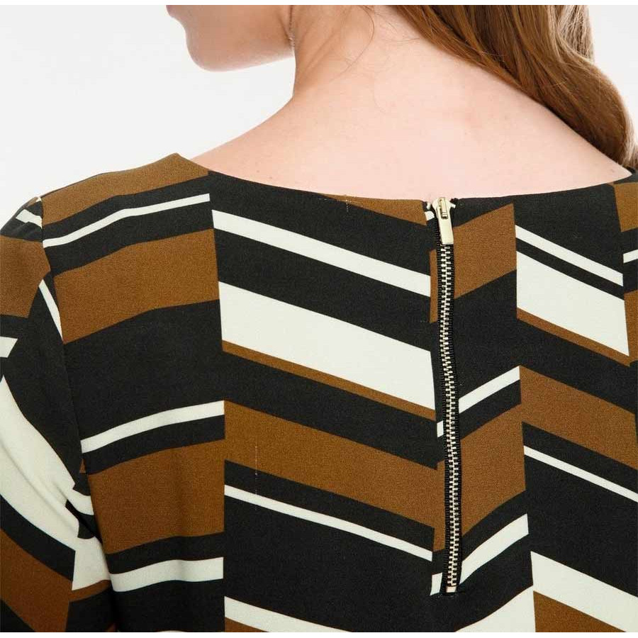 Designer-Druckkleid schwarz-cognac