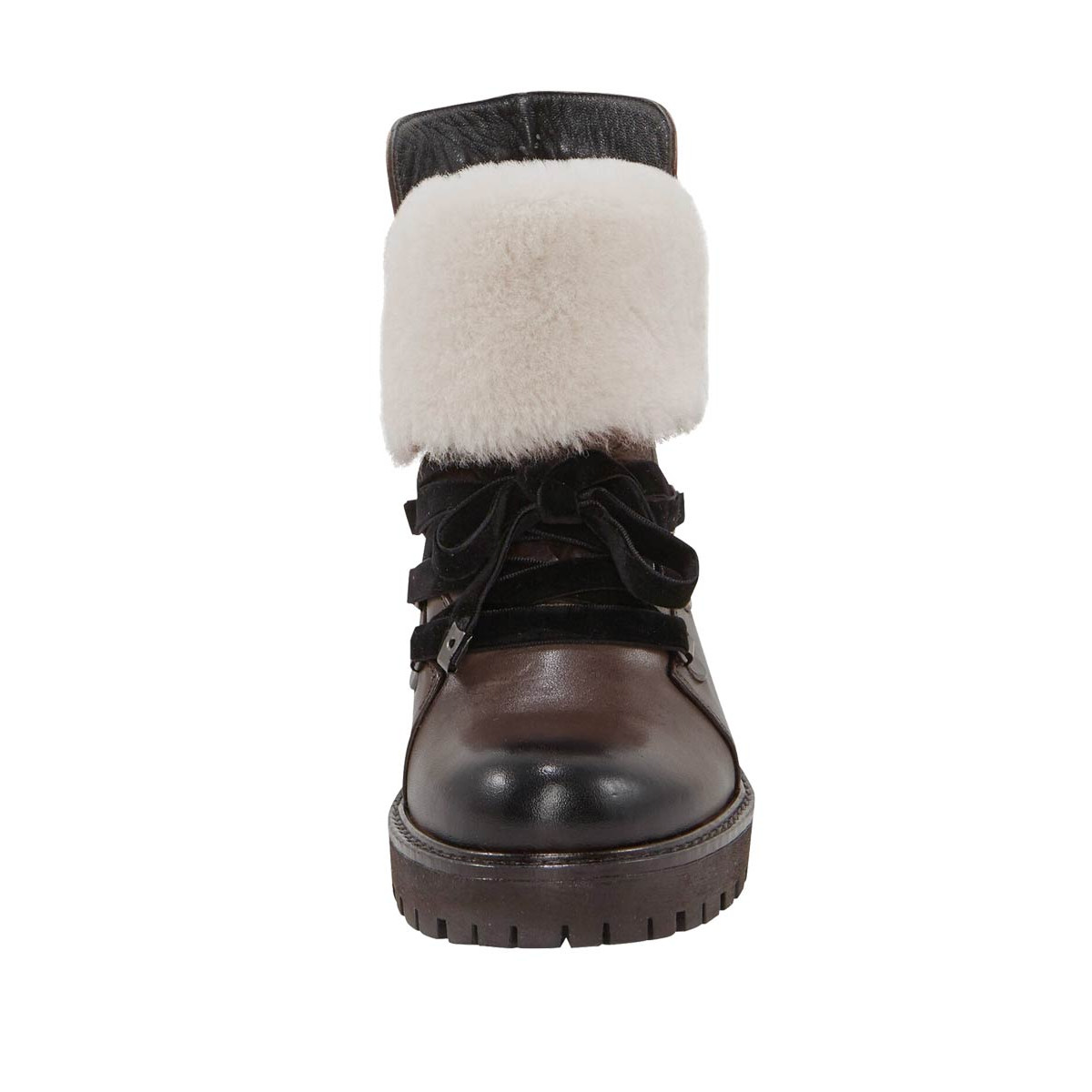 Marken-Stiefelette m. Lammfell braun