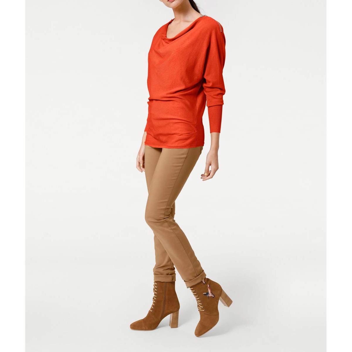 Designer-Reißverschlußpullover koralle