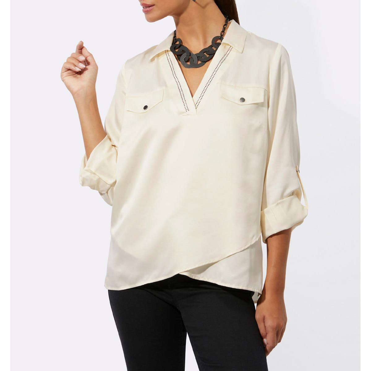 Satinbluse mit Glitzersteinchen champagner