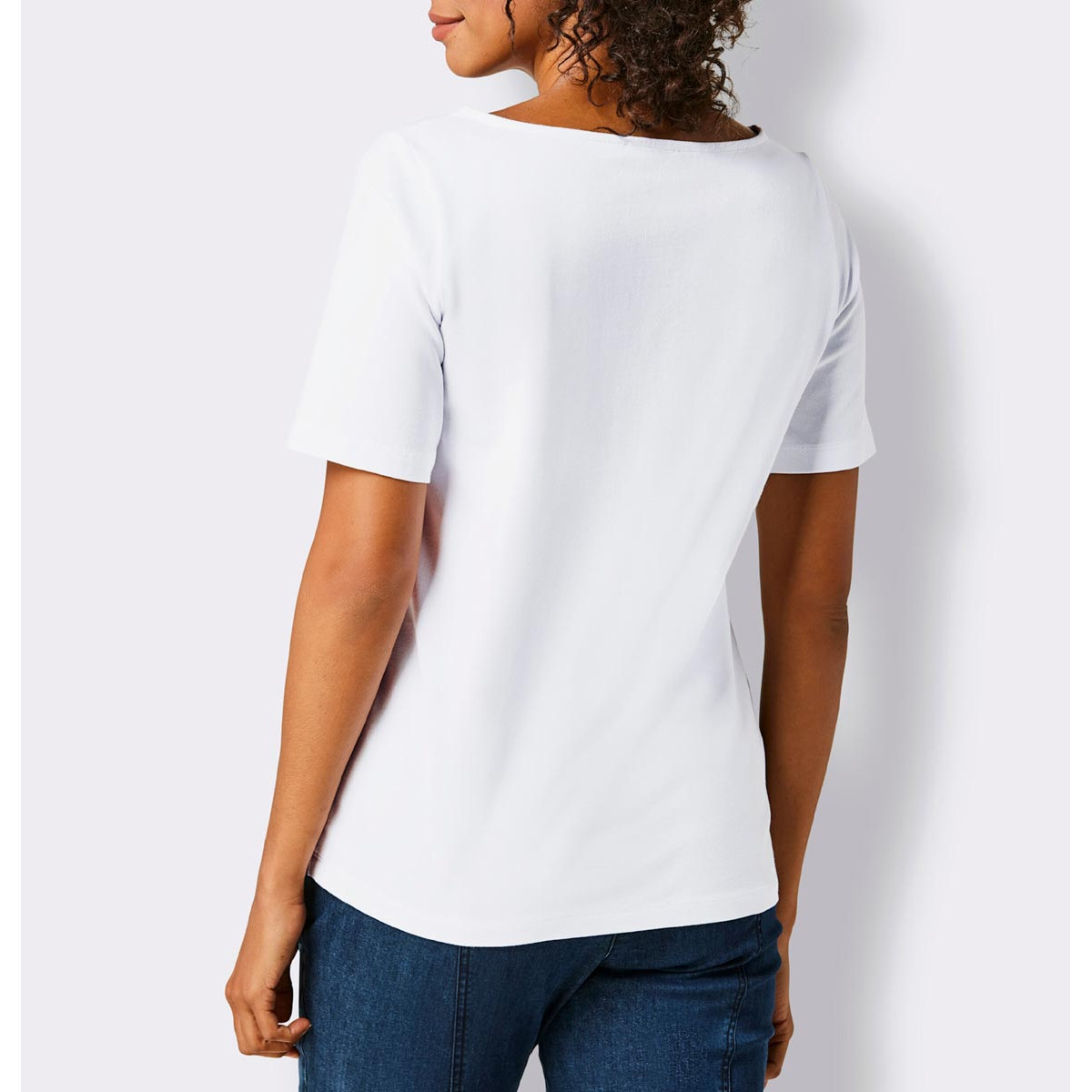 Pima-Baumwolle-Stretchshirt m. Strass weiß