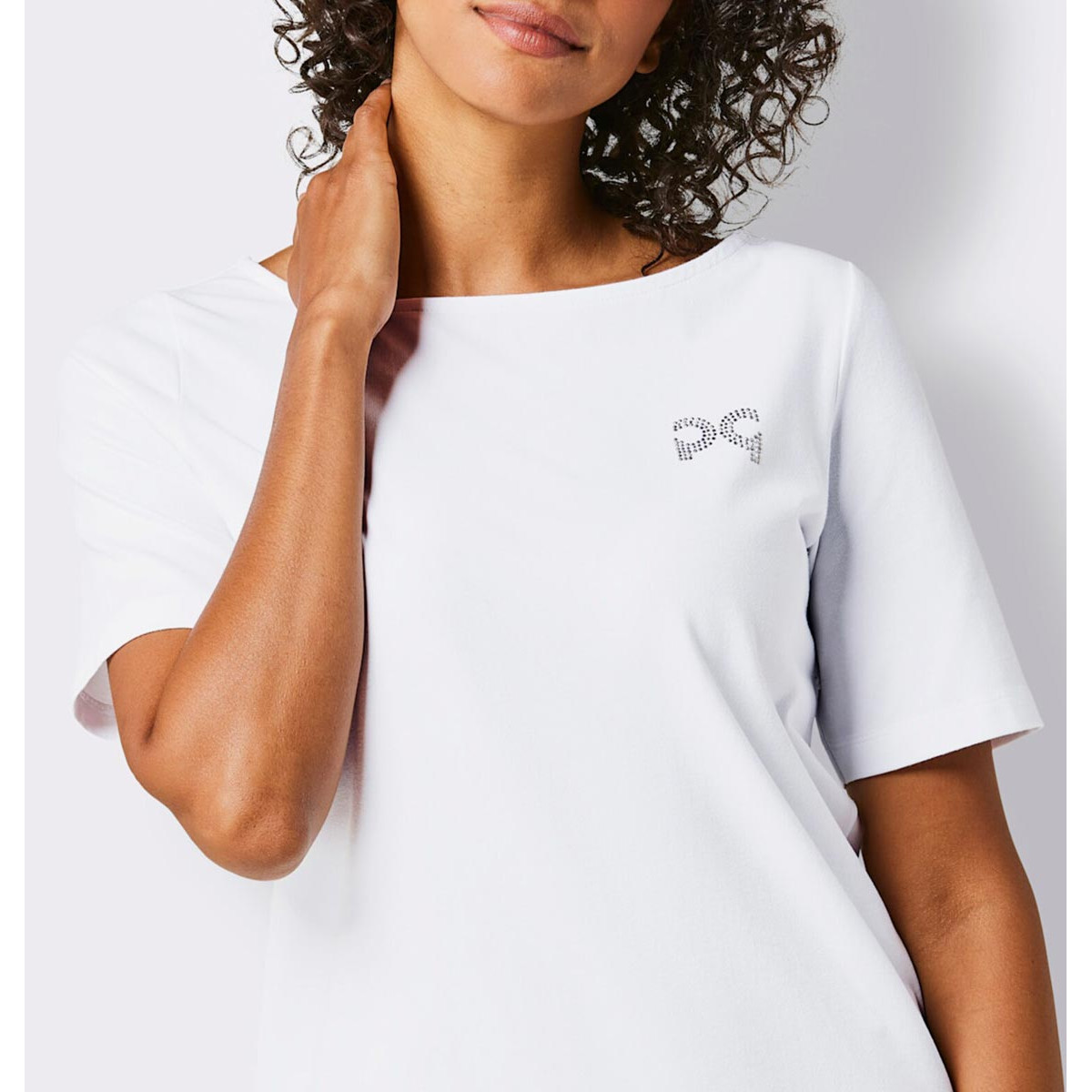 Pima-Baumwolle-Stretchshirt m. Strass weiß