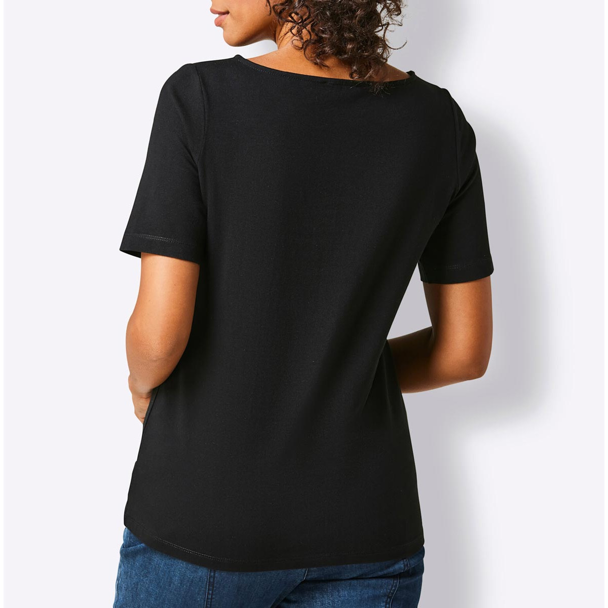Pima-Baumwolle-Stretchshirt m. Strass schwarz