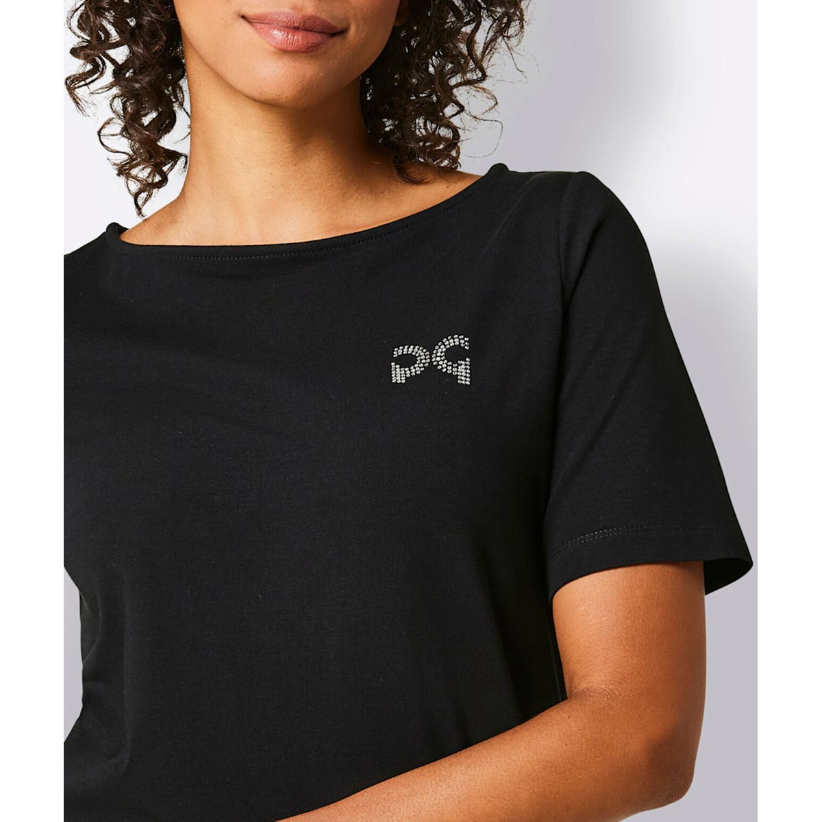 Pima-Baumwolle-Stretchshirt m. Strass schwarz