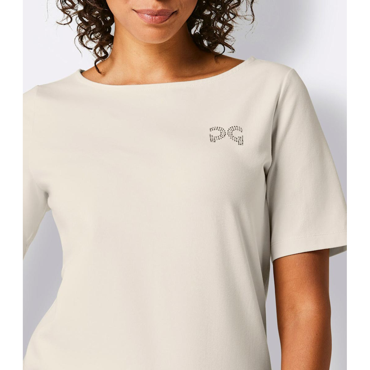 Pima-Baumwolle-Stretchshirt m. Strass champagner