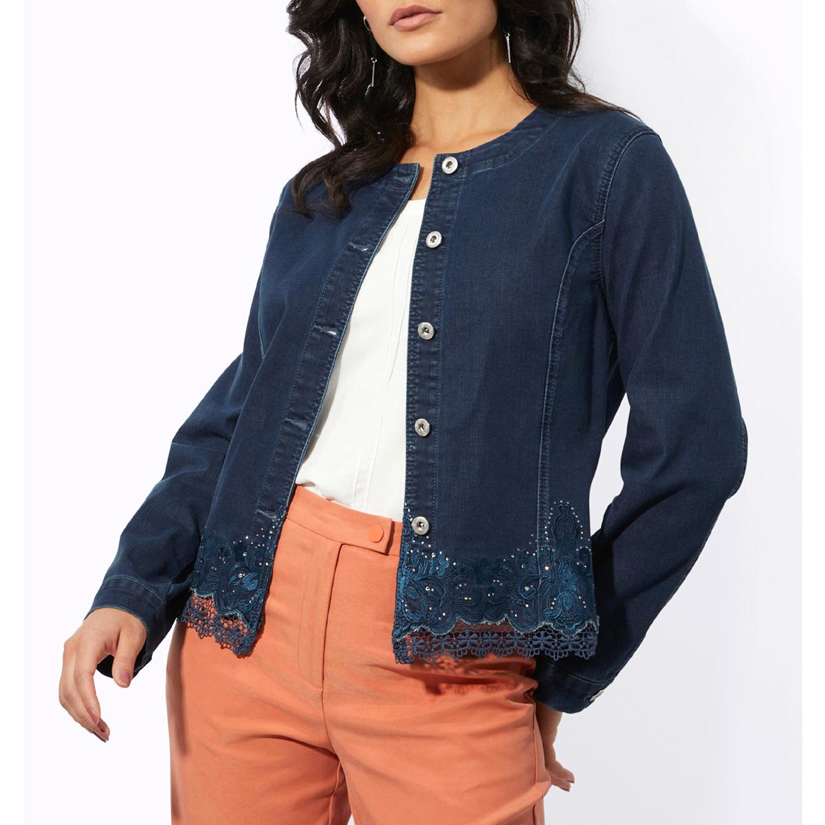 Jeansblazer m. Stickerei blue-stone-washed