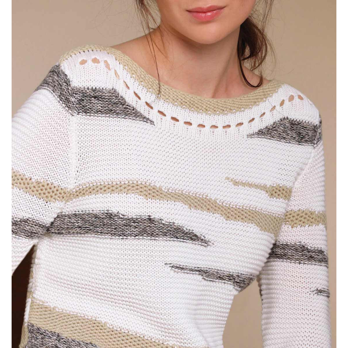 3/4 Arm-Pullover m. Lochmuster weiß-beige