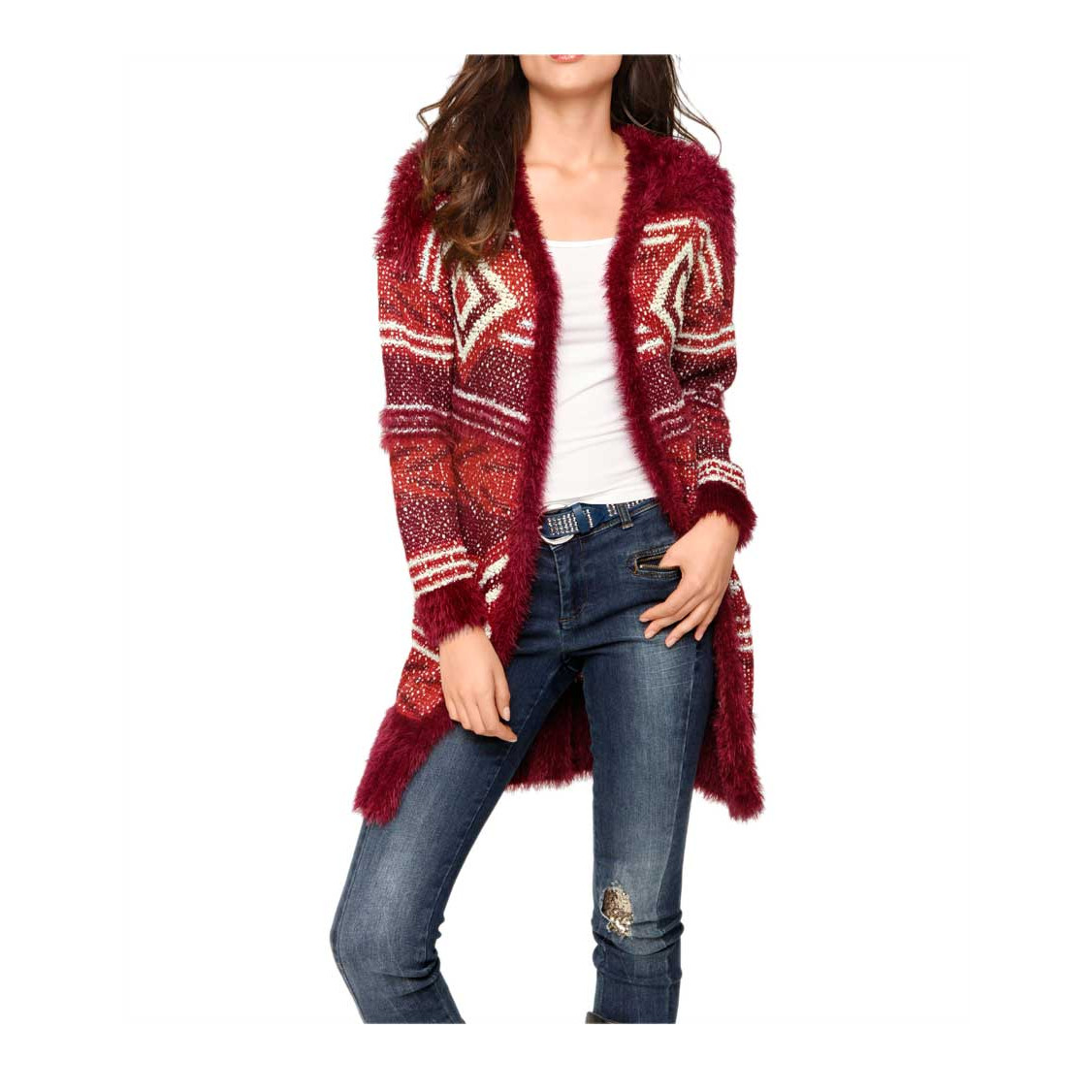 Strickjacke bordeaux-rot-weiß