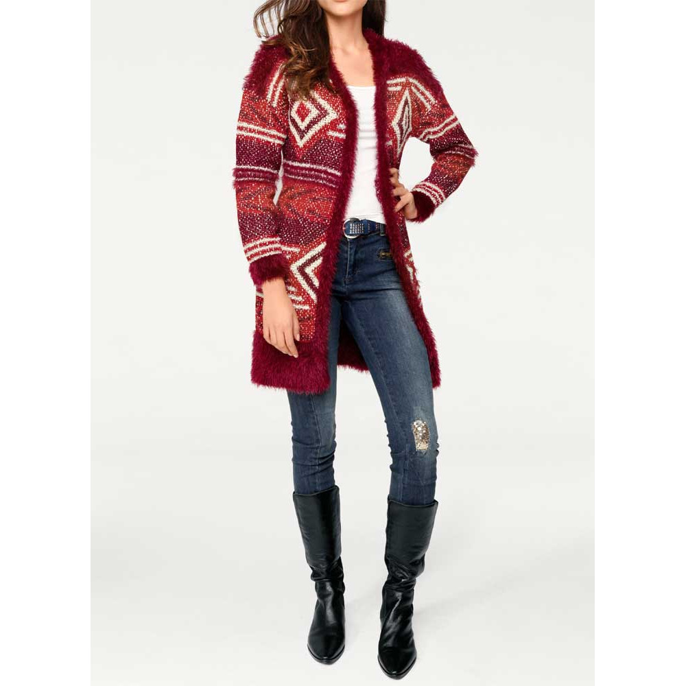 Strickjacke bordeaux-rot-weiß