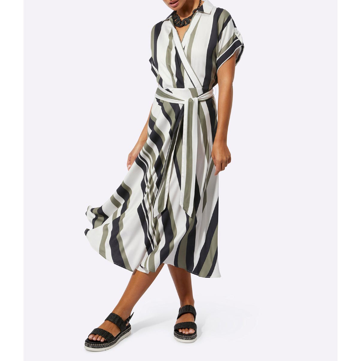 Modal-Kleid ecru-schwarz-oliv