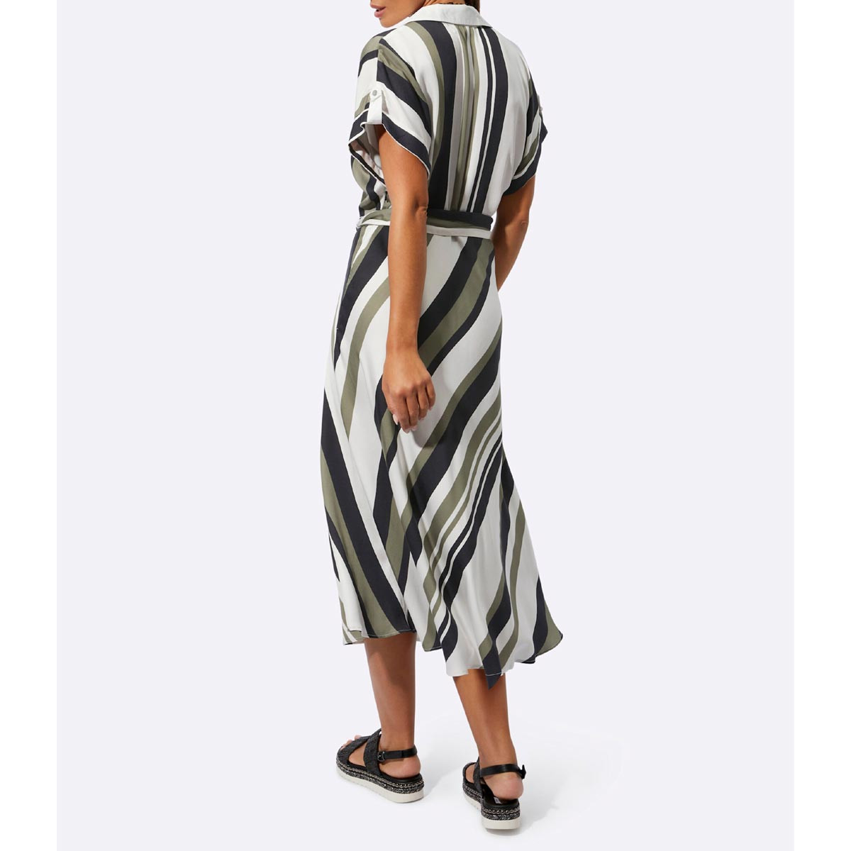 Modal-Kleid ecru-schwarz-oliv