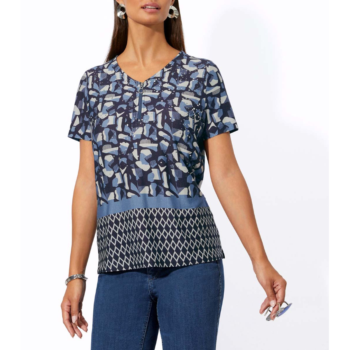 Lyocell-Druckshirt mittelblau-marine