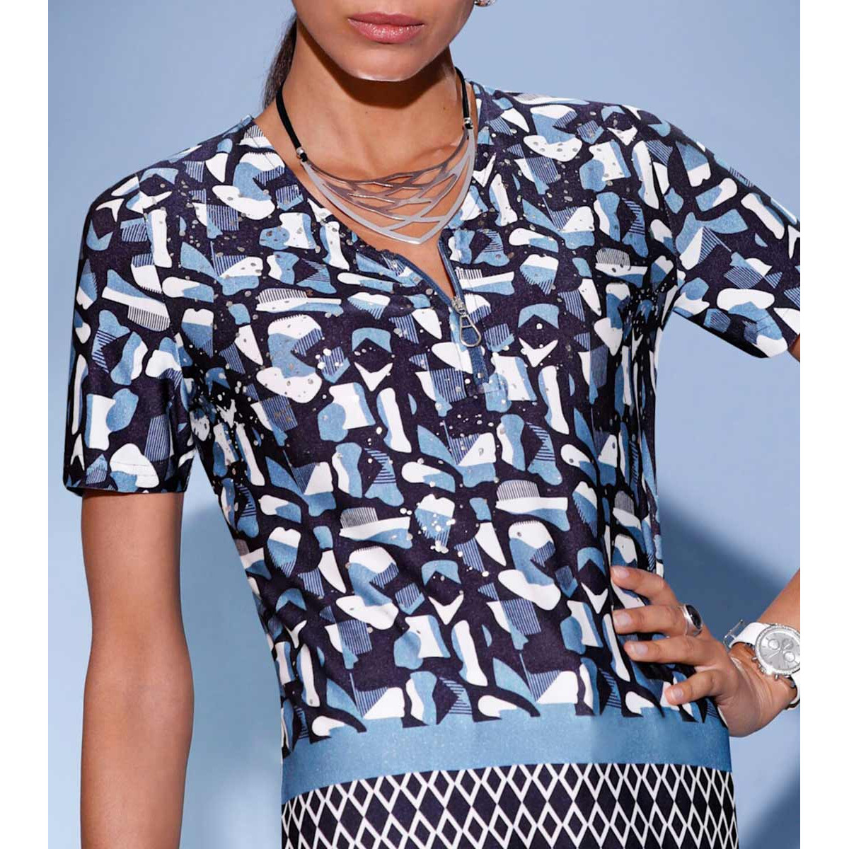Lyocell-Druckshirt mittelblau-marine