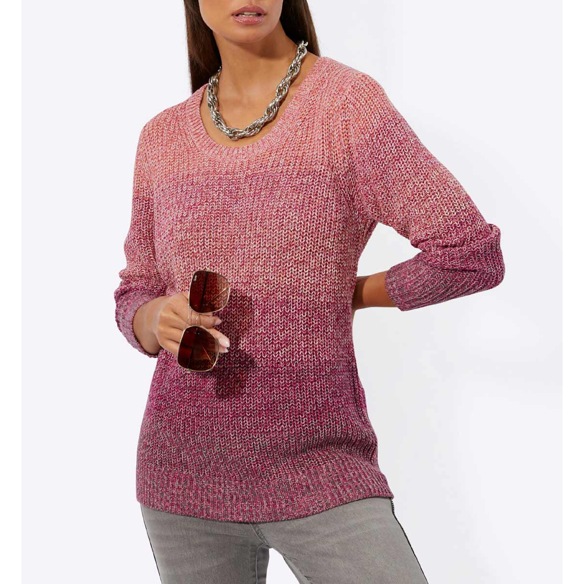 Farbverlauf-Pullover fuchsia-gemustert