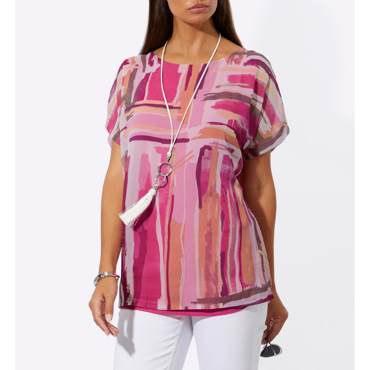 Chiffonbluse mit eingenähtem Top fuchsia-pude
