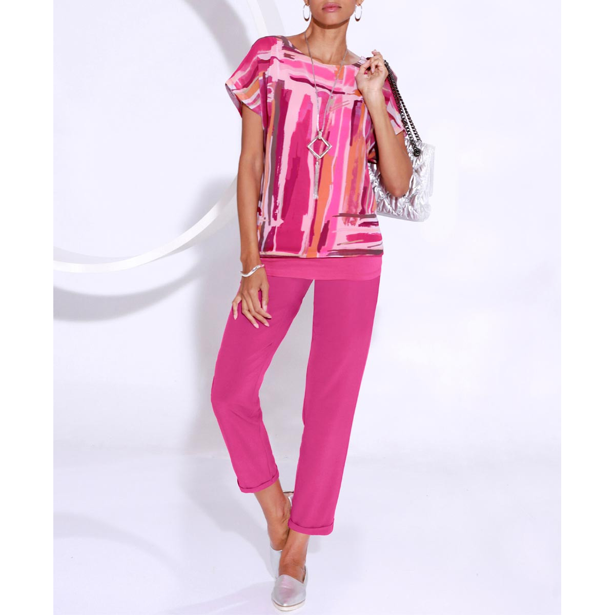 Chiffonbluse mit eingenähtem Top fuchsia-pude