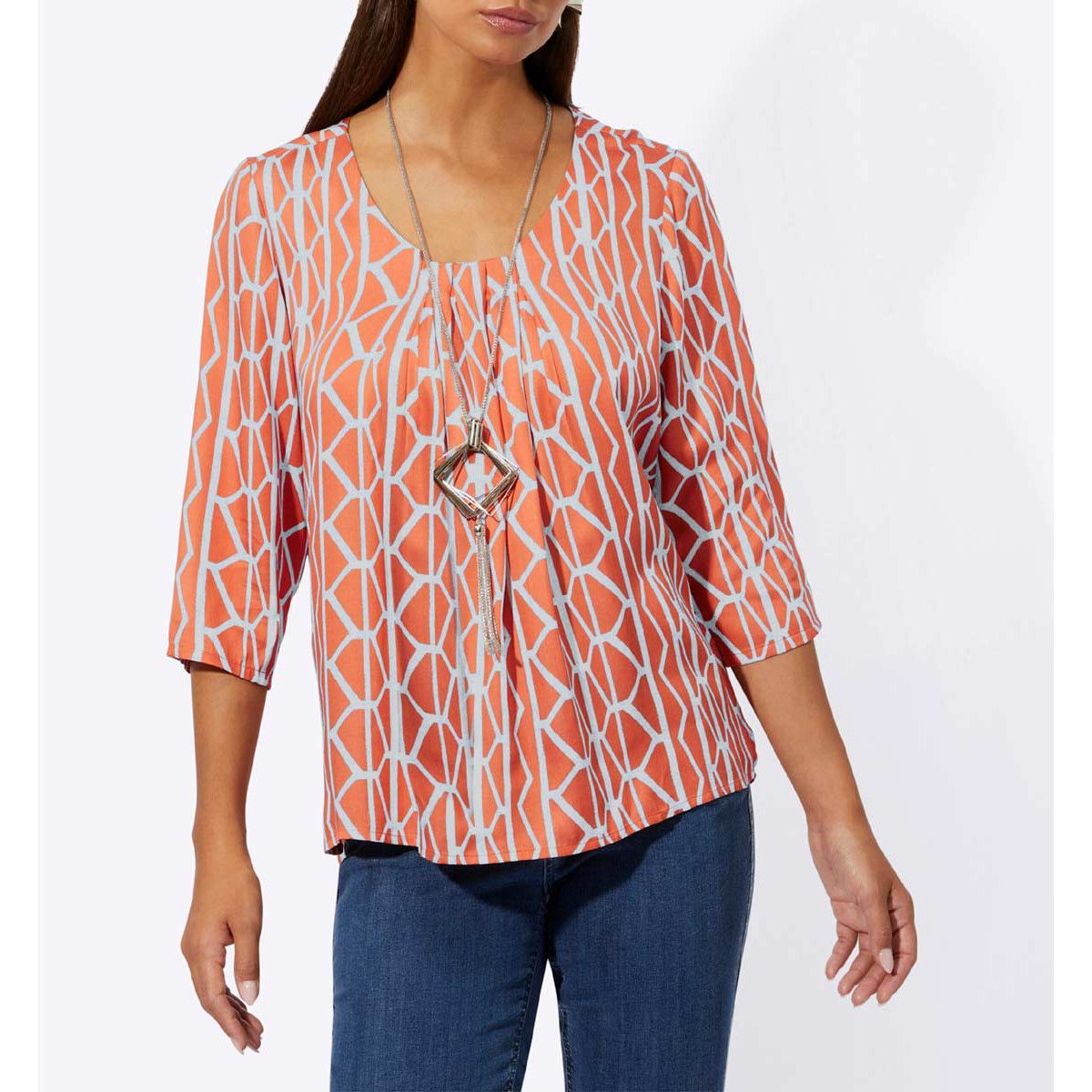 Modal-Druckbluse papaya-hellblau