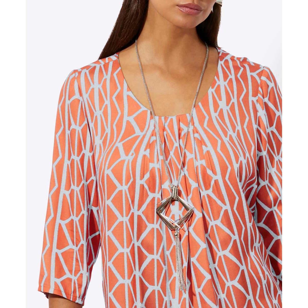 Modal-Druckbluse papaya-hellblau