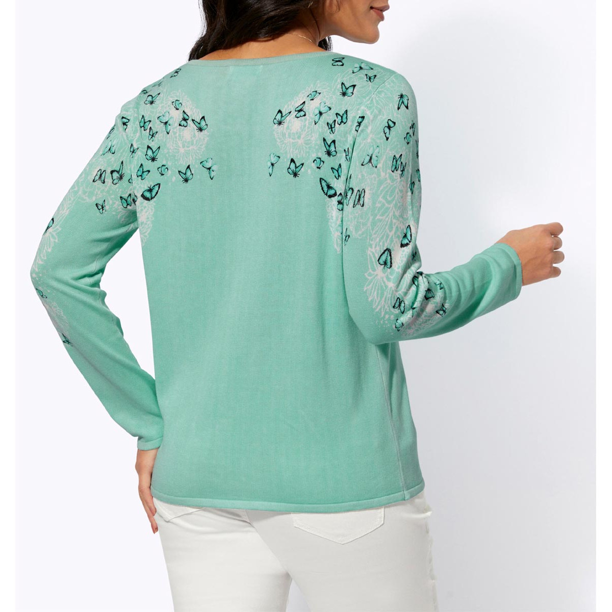 Feinstrick-Druckpullover kalkmint-salbei