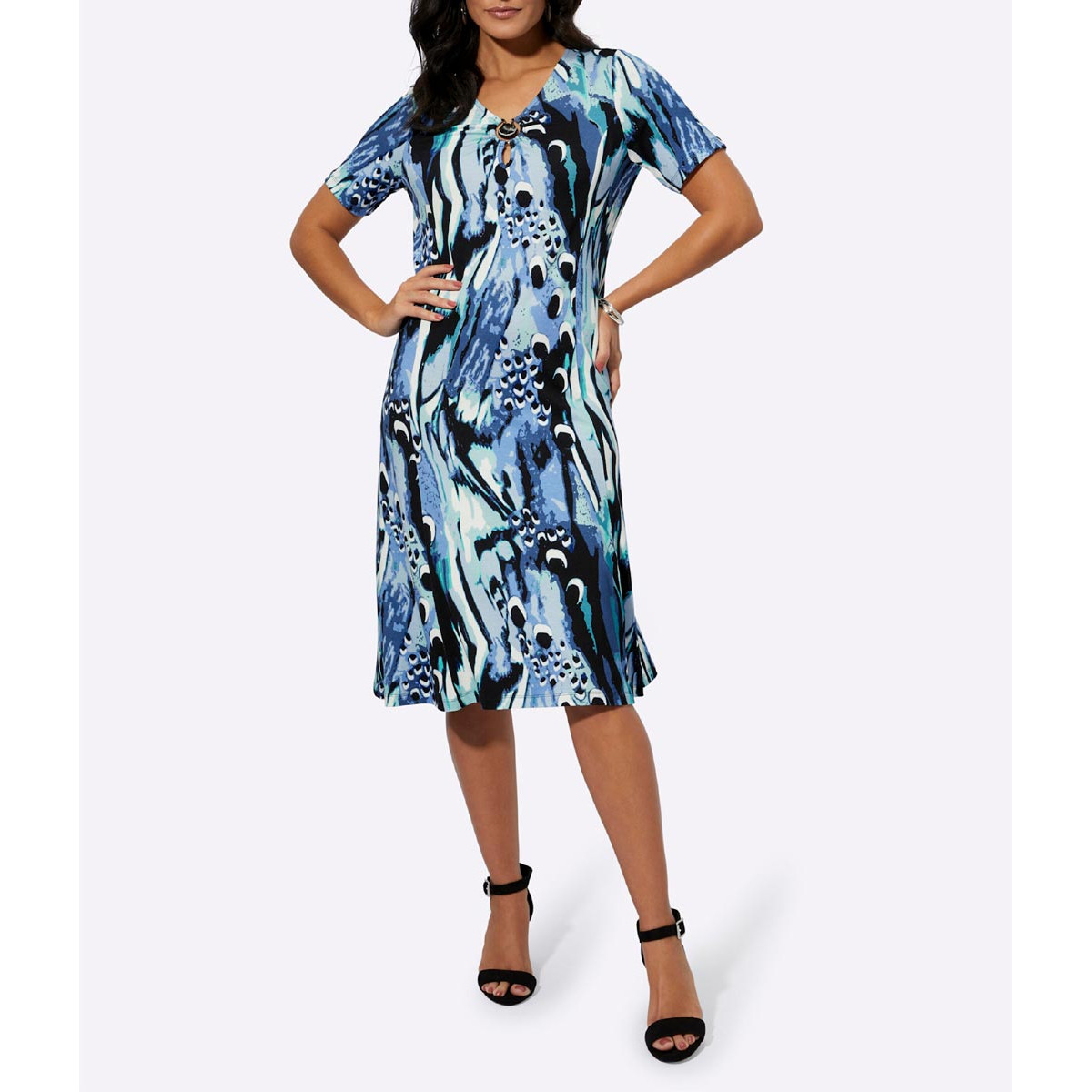 Lyocell-Jersey-Druckkleid blau-gemustert