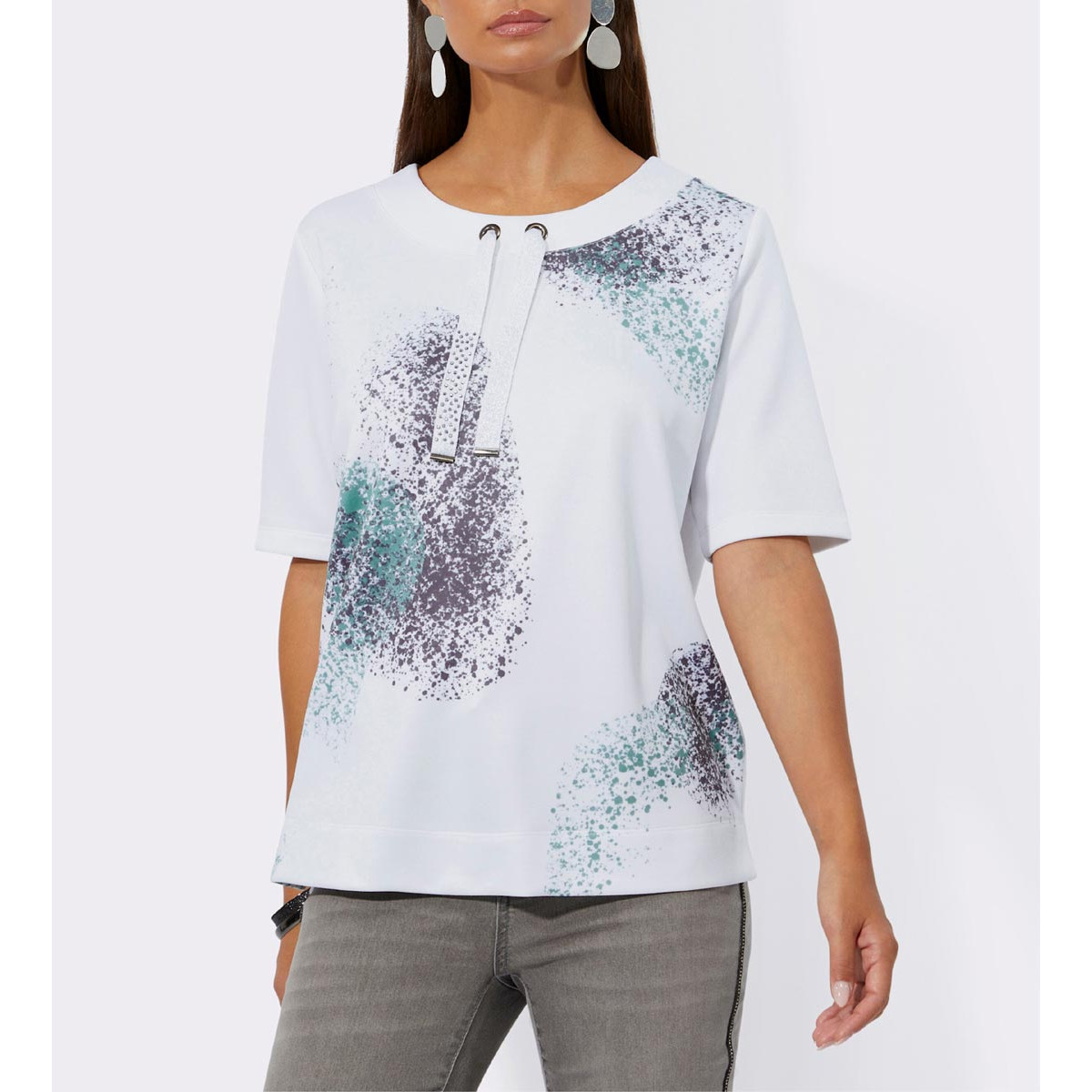 Sweatshirt m. Seitenschlitzen ecru-anthrazit